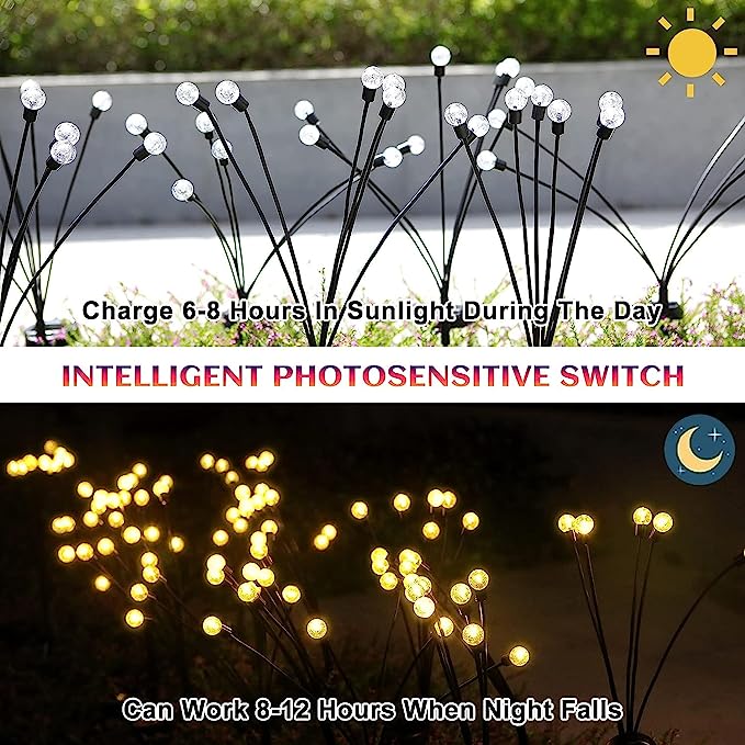 2 Pack Solar Powered Firefly Lights Waterproof, Solar Starburst Swaying Lights When Wind Blows, Solar Outdoor Decor Lights for Garden, Landscape, Pathway, Yard, Deck, Patio(Warm White) 2 Pack Solar Powered Firefly Lights Waterproof, Solar Starburst Swaying Lights When Wind Blows, Solar Outdoor Decor Lights for Garden, Landscape, Pathway, Yard, Deck, Patio(Warm White)